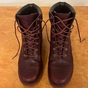 Maroon Leather Tims lightly worn